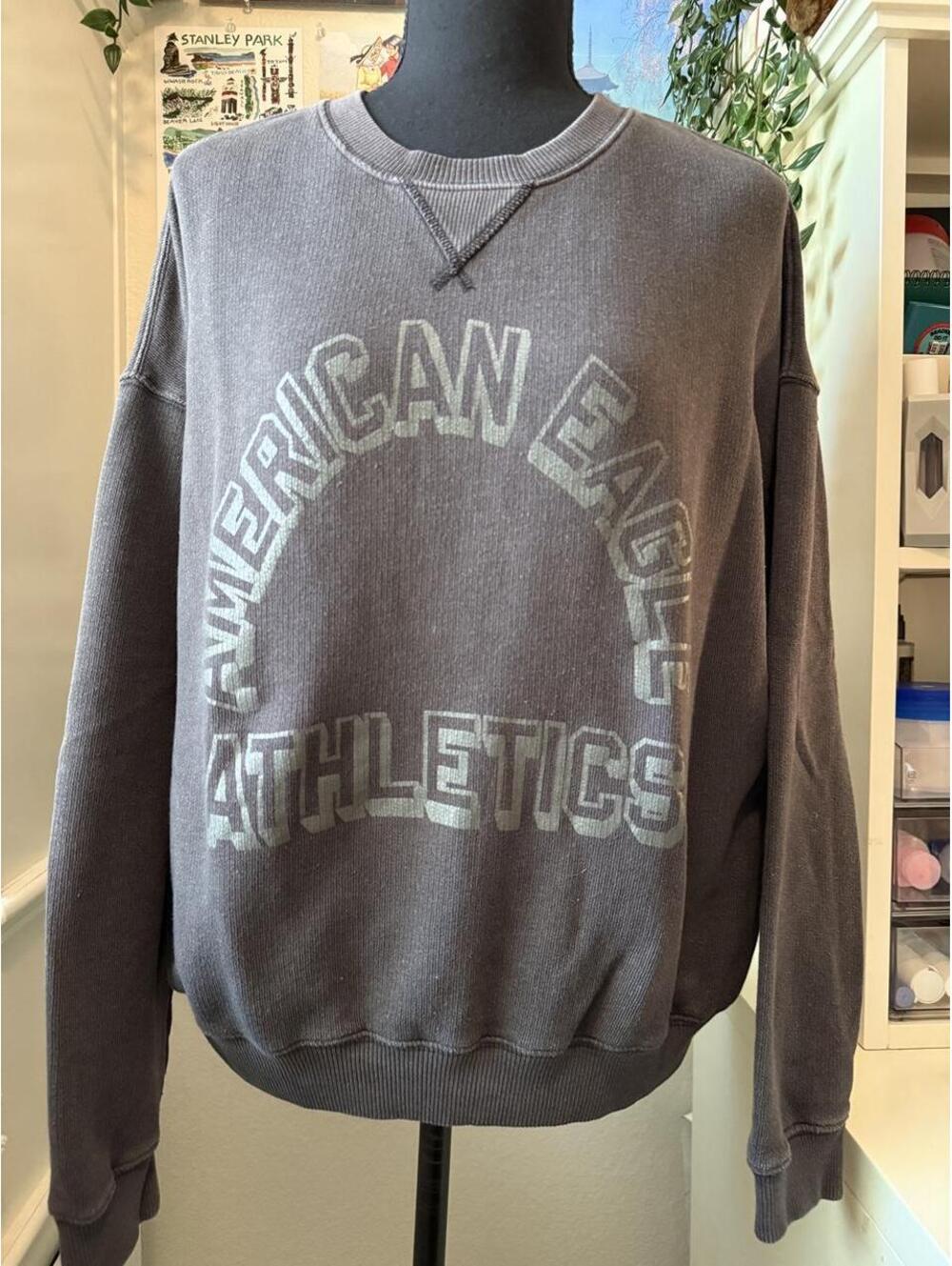 American Eagle Seriously Lived-In Athletics Charcoal Crewneck Sweatshirt